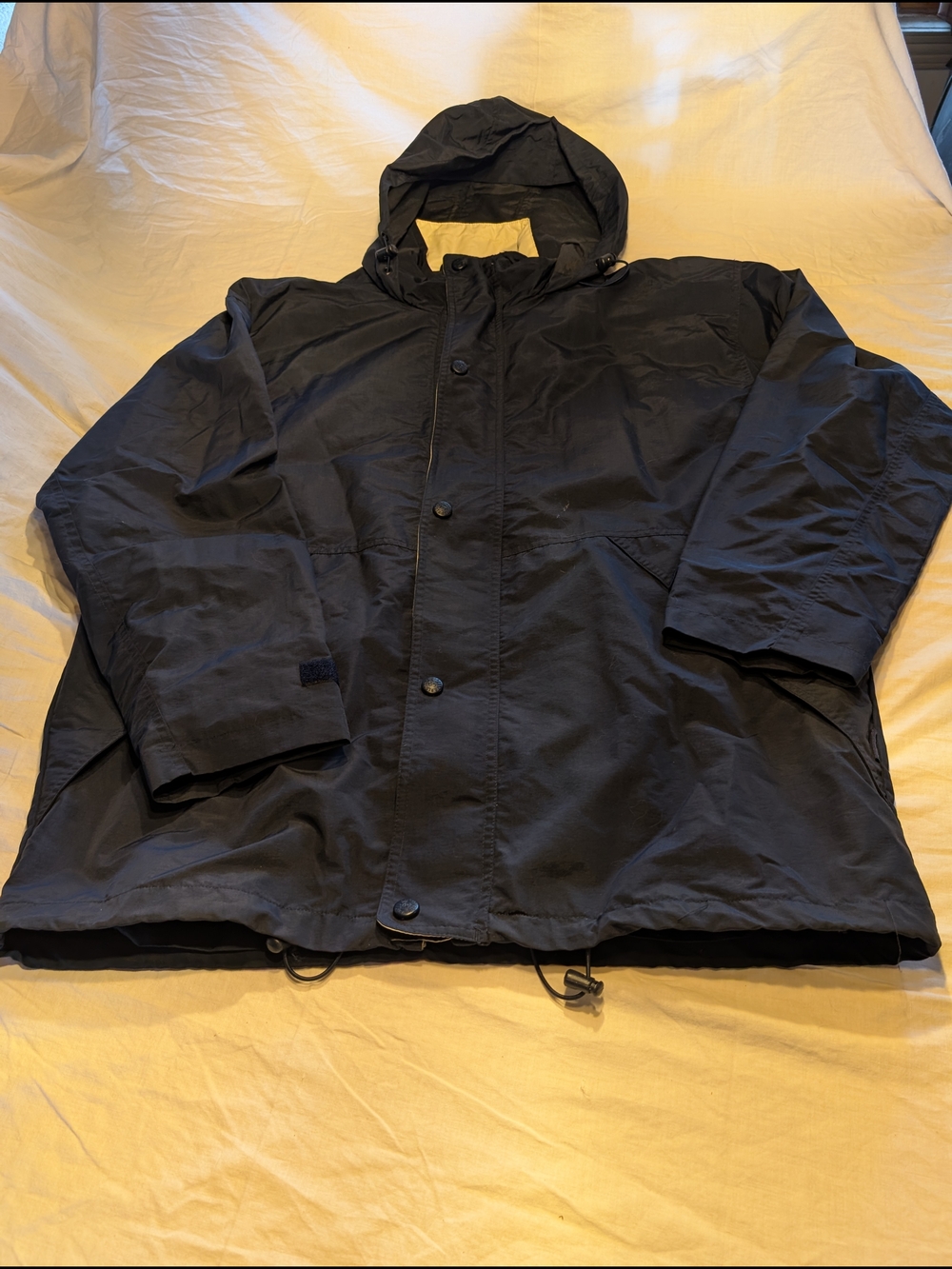 2/40$ Vintage Dark Blue Hooded Raincoat - Classic Men’s Outerwear